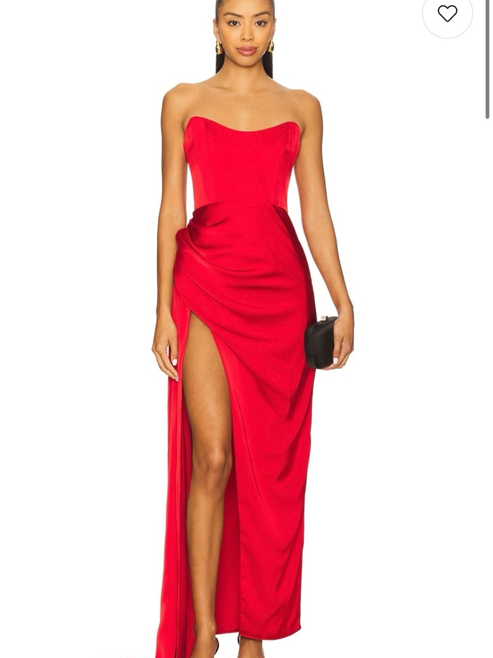 Katie May Strapless Red Draped Gown with High Slit